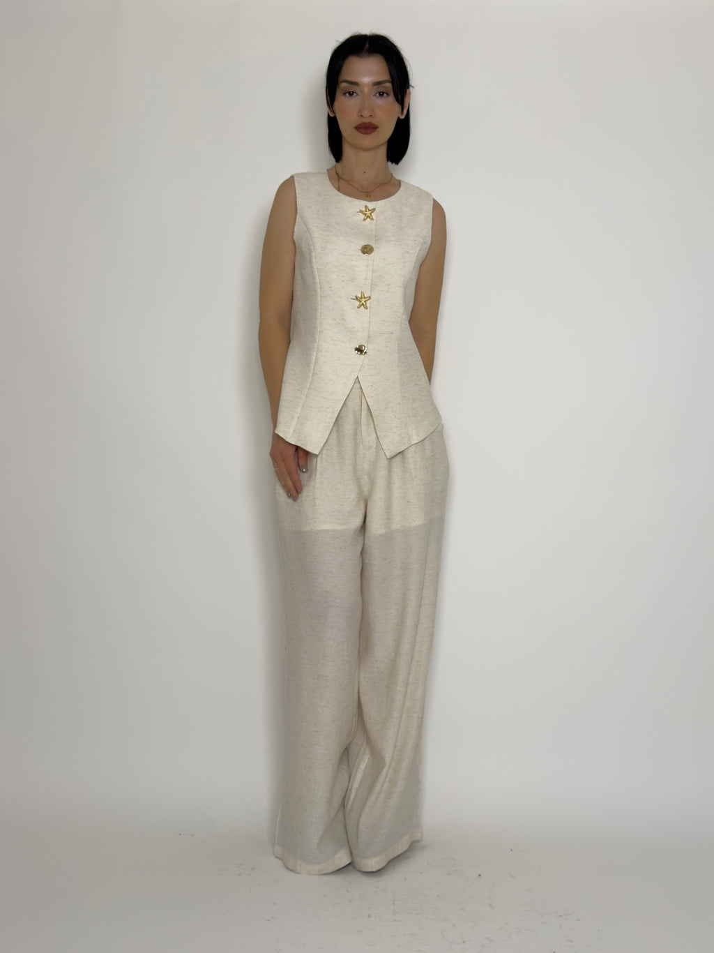 Σετ με Αμάνικο Γιλέκο & Wide Leg Παντελόνα