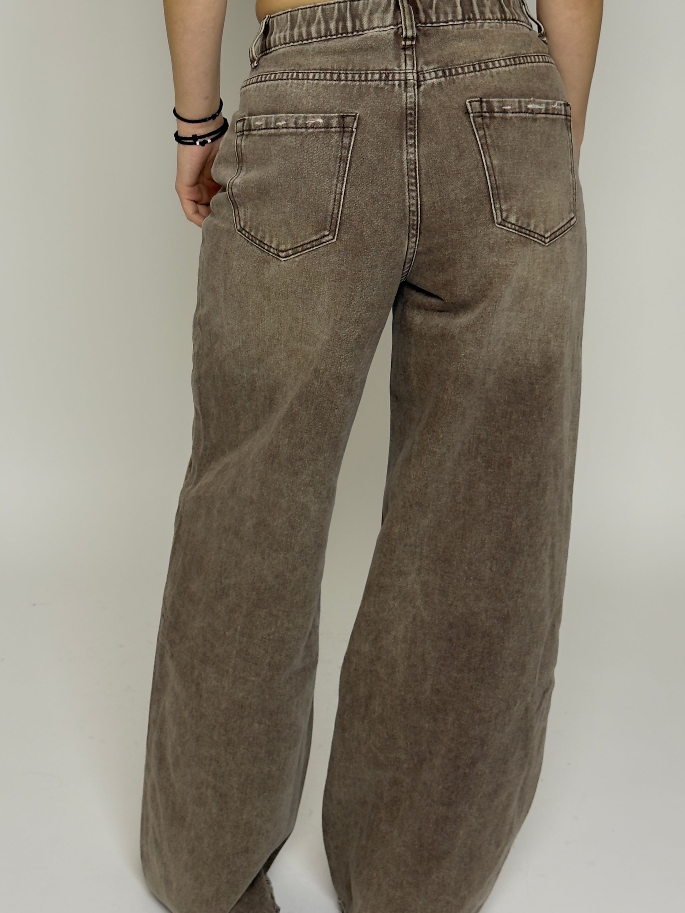 Καφέ τζιν παντελόνι wide leg