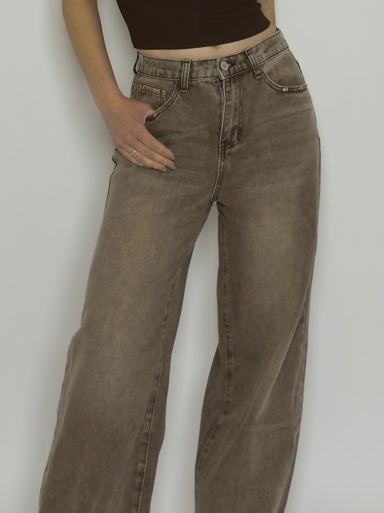 Καφέ τζιν παντελόνι wide leg