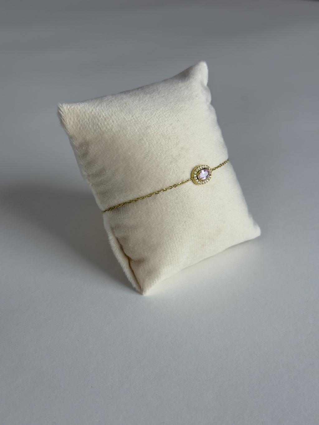 Βραχιόλι από ανοξείδωτο ατσάλι με οβάλ πέτρα σε ροζ απόχρωση