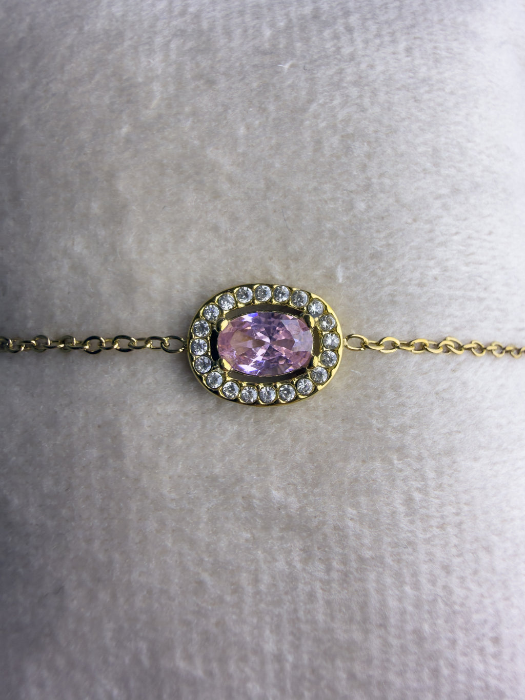 Βραχιόλι από ανοξείδωτο ατσάλι με οβάλ πέτρα σε ροζ απόχρωση